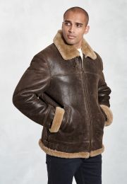 Northumberland Antiqued Camel Shearling Leather Aviator Jacket