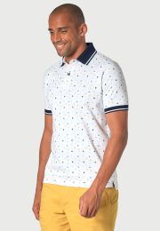 Safin Pure Cotton Jersey Bird Print Polo Shirt