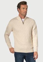 Sharpe Ecru Cotton Cable Knit Zip Neck  Jumper