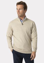 Sussex Stone Cotton Merino Zip Neck Jumper