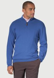 Sussex Electric Blue Cotton Merino Zip Neck Jumper