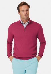 Sussex Raspberry Cotton Merino Zip Neck Jumper