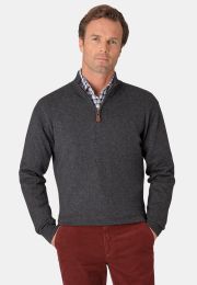 Sussex Charcoal Cotton Merino Zip Neck Jumper