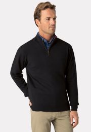 Sussex Black Cotton Merino Zip Neck Jumper