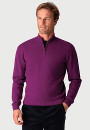 Sussex Plum Cotton Merino Zip Neck Jumper