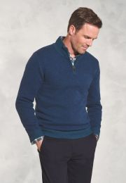 Watson Blue Zip Neck Lambswool Jumper