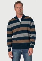 Woodbridge Navy Stripe Zip Neck Cotton Jumper 