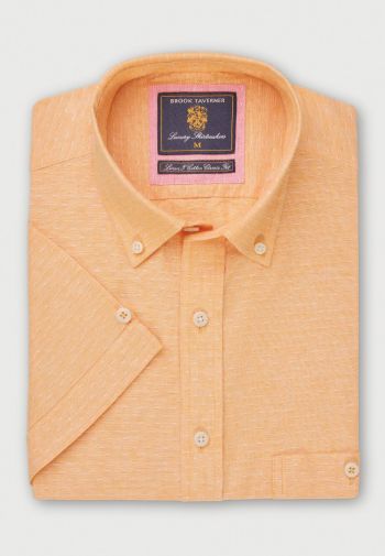 Regular Fit Apricot Dobby Short Sleeve Cotton Linen Shirt