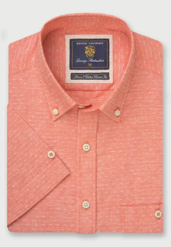 Regular Fit Peach Dobby Short Sleeve Cotton Linen Shirt