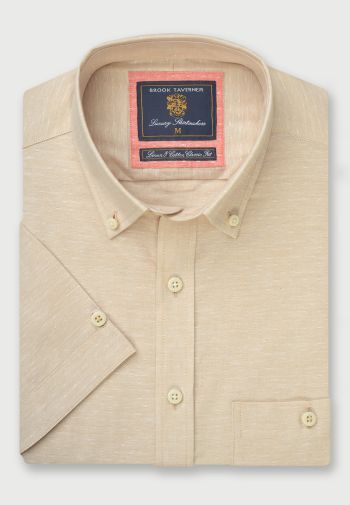Regular Fit Cream Dobby Short Sleeve Cotton Linen Shirt