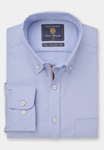 Regular Fit Blue Stretch Cotton Oxford Shirt