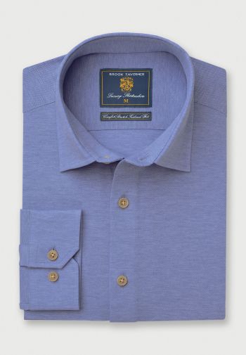 Tailored Fit Sky Blue Knitted Cotton Shirt