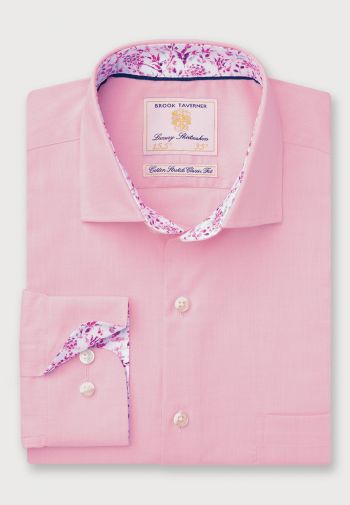 Regular Fit Pink Herringbone Cotton Stretch Shirt