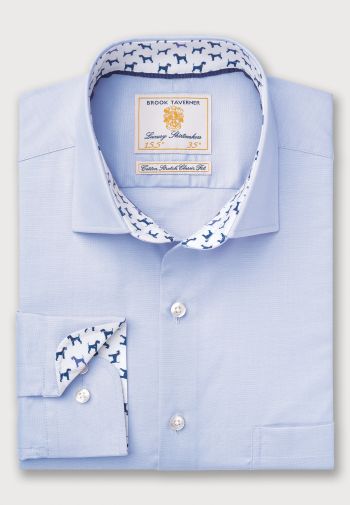 Regular Fit Sky Blue Herringbone Cotton Stretch Shirt