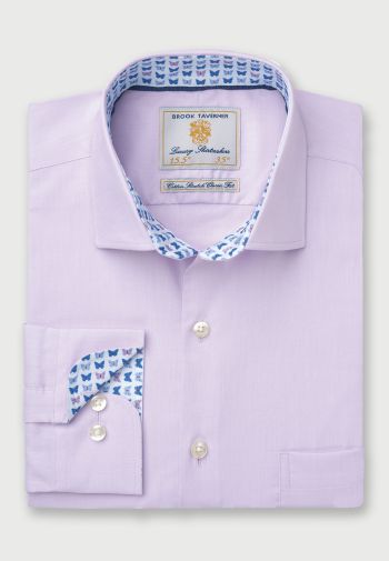 Tailored Fit Lilac Herringbone Cotton Stretch Shirt