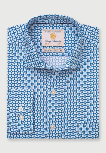 Tailored Fit Blue Print Cotton Shirt