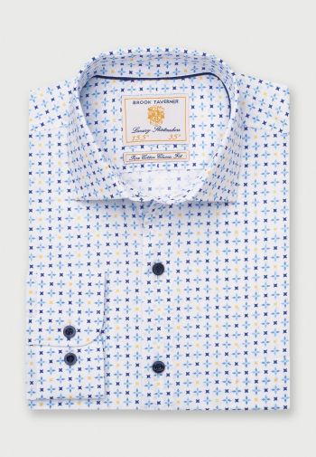 Regular Fit Lemon and Blue Print Cotton Shirt