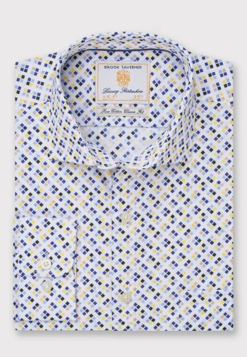 Regular Fit Multicoloured Square Print Cotton Shirt