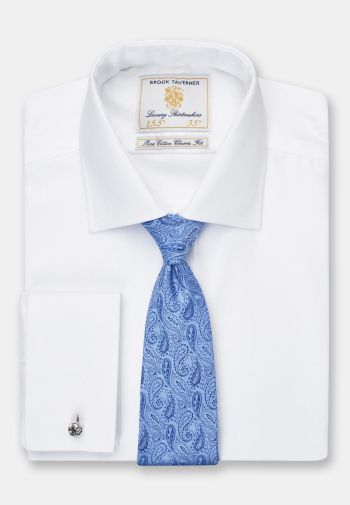Regular Fit Double Cuff White Herringbone Cotton Shirt - Two Sleeve Lengths Available