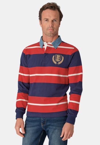 Ayckbourn Red, Navy and White Hooped Rugby Shirt