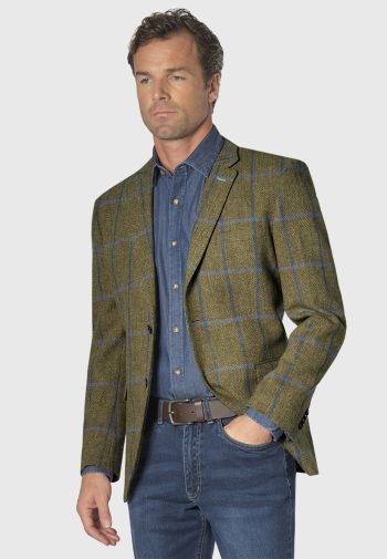 Tailored Fit Ballater Olive Herringbone Check Harris Tweed&reg; Jacket