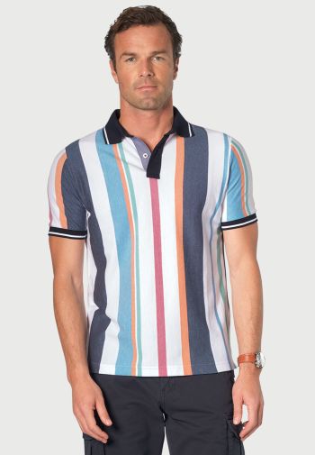Devizes Indigo Vertical Stripe Soft Handle Pique Polo Shirt