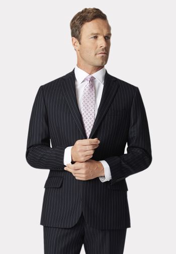 Regular Fit Epsom Navy Pinstripe Wool Suit Jacket