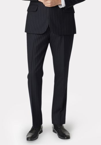 Regular Fit Epsom Navy Pinstripe Wool Suit Trousers