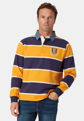 Staithes Sunflower, Navy and White Hooped Rugby Shirt