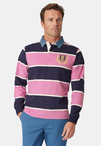 Staithes Pink, Navy and White Hooped Rugby Shirt