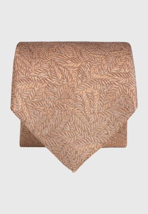 Pure Silk Peach Tonal Leaf Jacquard Tie