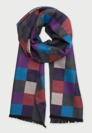 Wine Double Faced Block Check Scarf