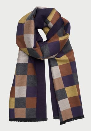 Mustard Double Faced Block Check Scarf