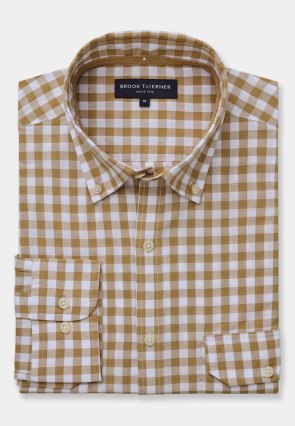 Regular Fit Sand Gingham Cotton Shirt