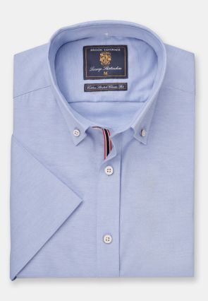 Tailored Fit Blue Stretch Cotton Oxford Short Sleeve Shirt