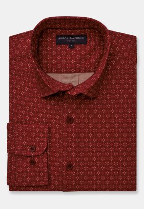 Regular Fit Claret Floral Print Cotton Shirt