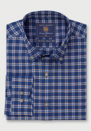 Tailored Fit Blue Check Cotton Oxford Shirt