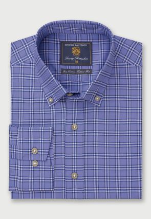 Tailored Fit Sky Blue Check Cotton Oxford Shirt