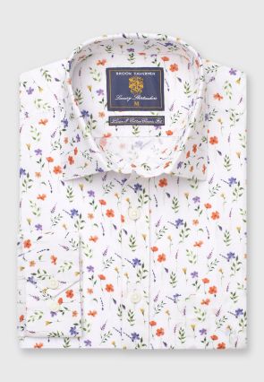 Regular Fit Wild Flower Print Linen Cotton Shirt