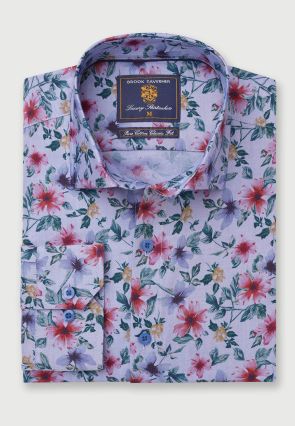 Regular Fit Ice Blue Floral Print Cotton Shirt