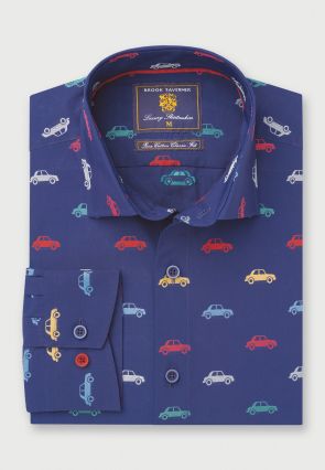 Regular Fit Multicoloured Cars Conversational Jacquard Cotton Shirt