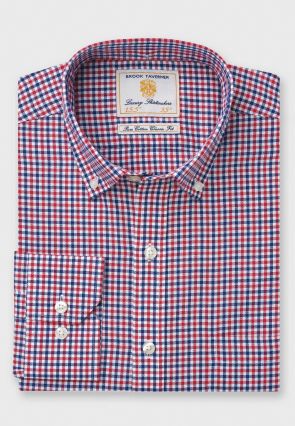 Regular Fit Navy and Red Check Cotton-Rich Oxford Shirt