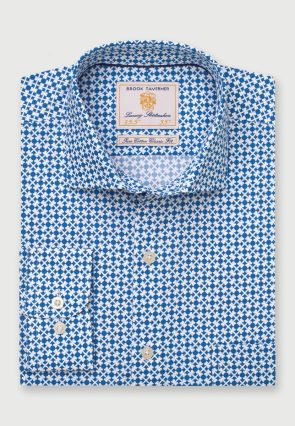 Regular Fit Fit Blue Print Cotton Shirt