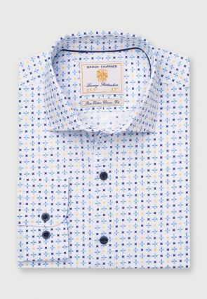 Regular Fit Fit Lemon and Blue Print Cotton Shirt