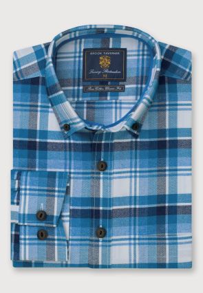 Regular Fit Turquoise Jaspe Check Cotton Shirt