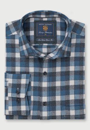 Regular Fit Airforce Blue Melange Check Cotton Shirt