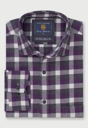 Regular Fit Plum Melange Check Cotton Shirt