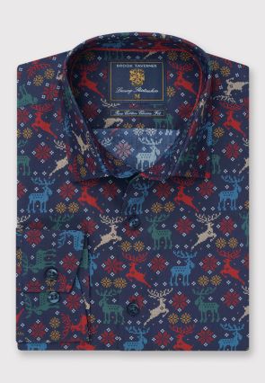 Regular Fit Multicoloured Deer Cotton Shirt