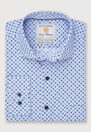 Regular Fit Blue Square Print Cotton Shirt 