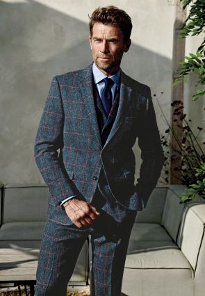 Tailored Fit Inverness Navy Check Harris Tweed&reg; Three Piece Suit - Waistcoat Optional